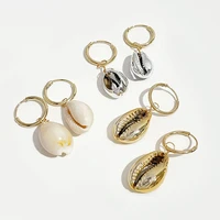 perisbox gold color cowrie shell hoop earrings for women 15mm hoops sea shell summer earrings boho jewelry pendientes concha