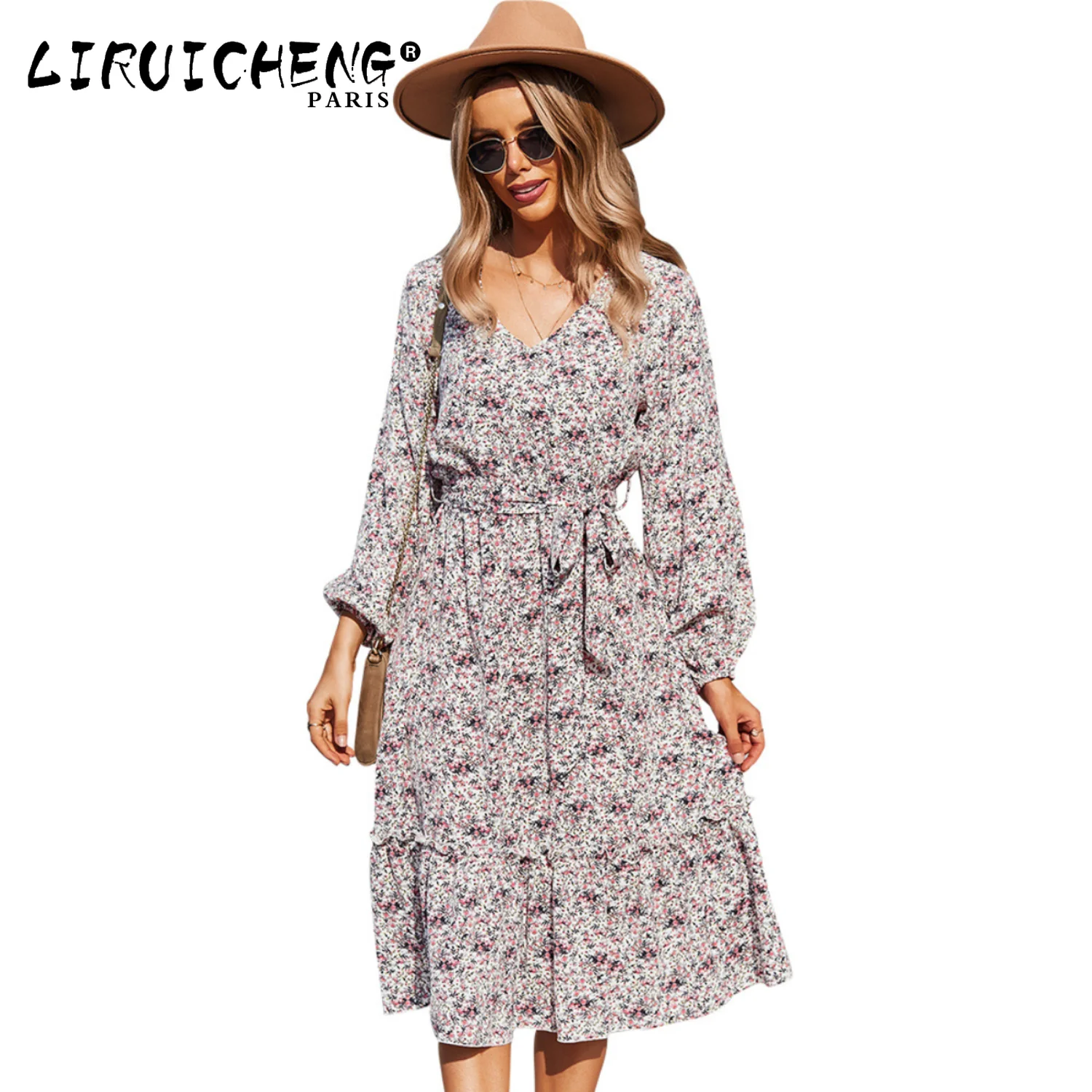 

2023 Women's Wear Fashion Clothing V-neck Sexy Big Swing Autumn and Winter Dress