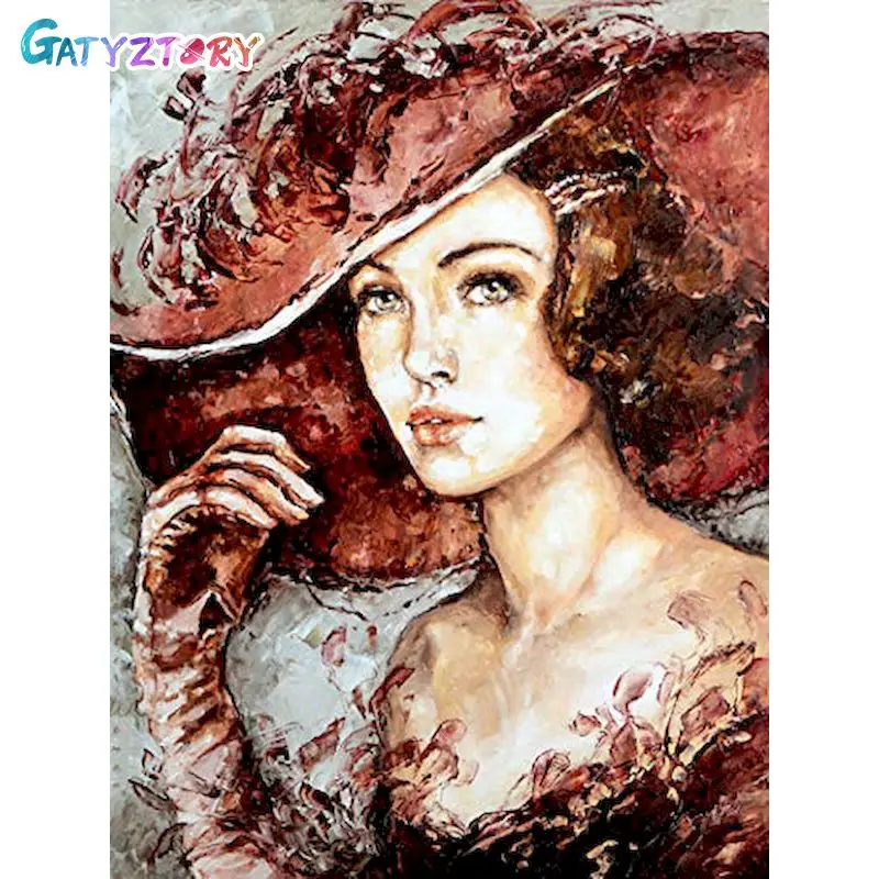 

GATYZTORY DIY Painting By Numbers Portrait Modern Wall Art Picture Hand Painted Woman Oil Painiting On Canvas For Gift 40x50cm