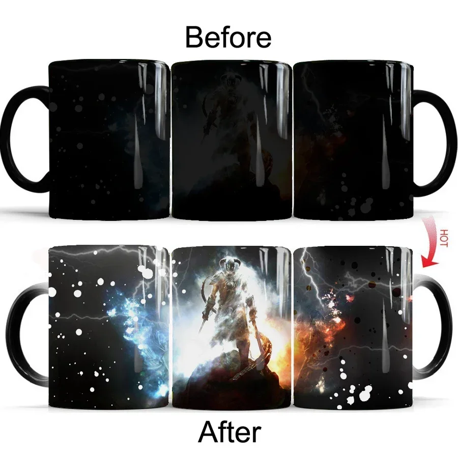 

Кружка игровая Skyrim, керамическая креативная меняющая цвет кофейная чашка 11 унций, чувствительные кружки, волшебная кружка, подарочные чашки для молочного чая для мальчиков и друзей