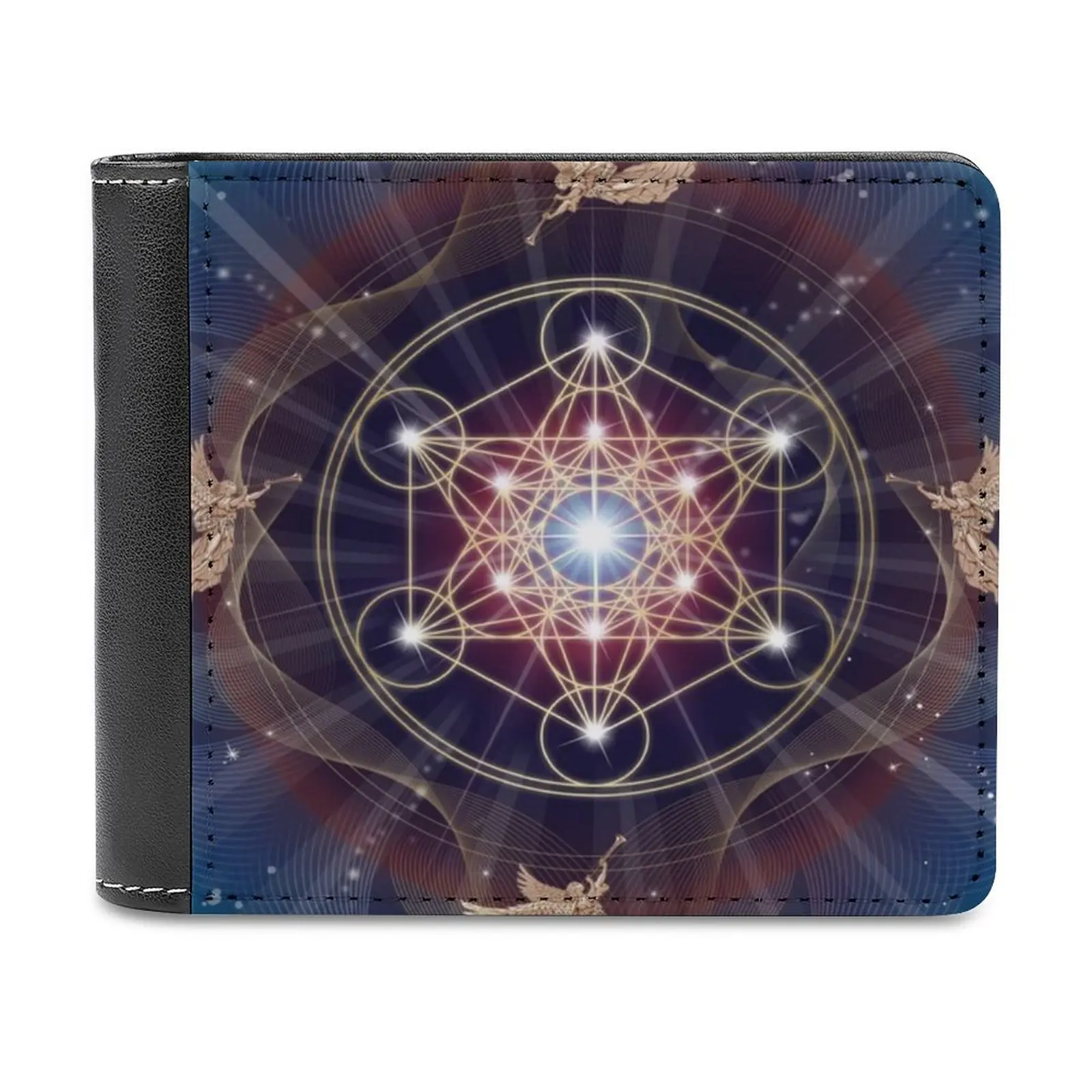

Metatron'S Cube-Merkabah-Peace And Balance Leather Wallet Men Classic Black Purse Credit Card Holder Fashion Men's Wallet