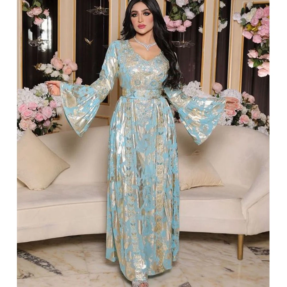 

Wepbel Muslim Dress Abaya Women Arab Caftan Robe Long Sleeve Embroidered Sequin Kaftan Islamic Clothing Robe Evening Gown