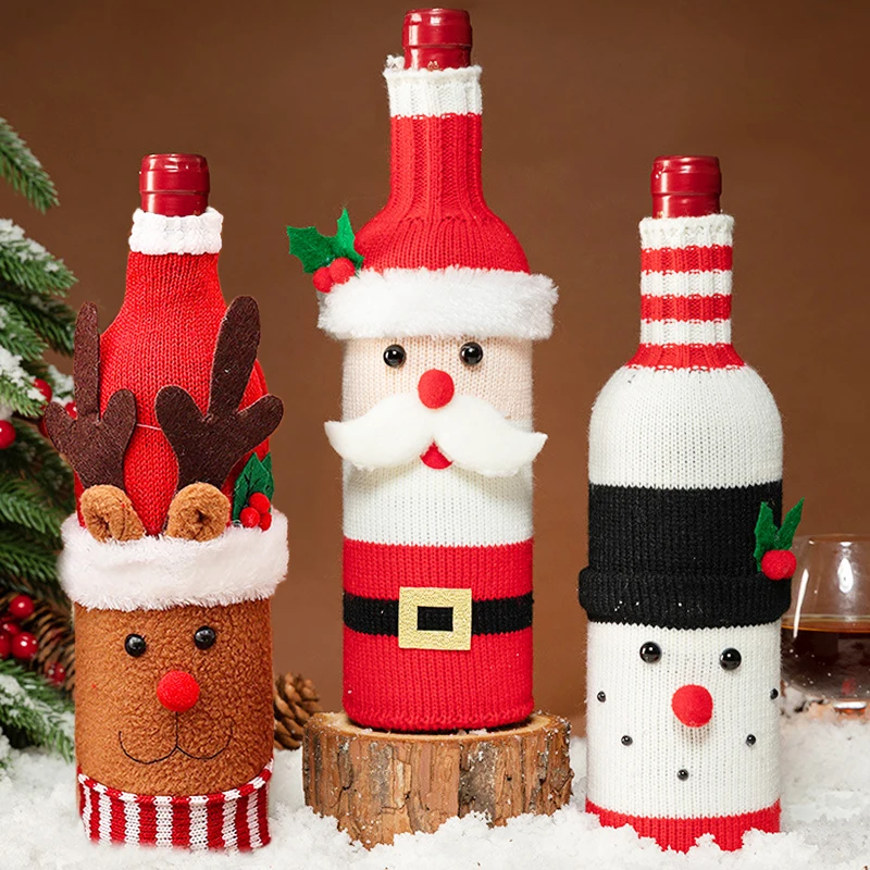

Рождественские Чехлы для винных бутылок, вязаная шерстяная сумка для винных бутылок, Санта-Клаус, снеговик, женские сумки, Рождественский Декор для стола