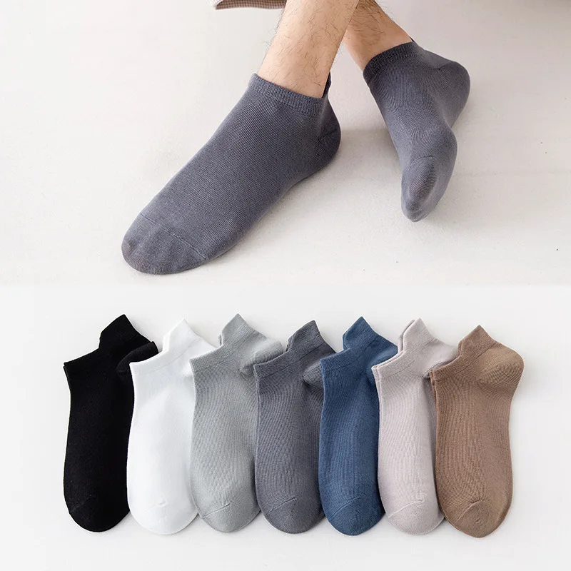 

Men's Socks Spring and Summer Cotton Shallow Mouth Handle Anti-Friction Casual Socks Solid Color Low-Top Ankle Socks
