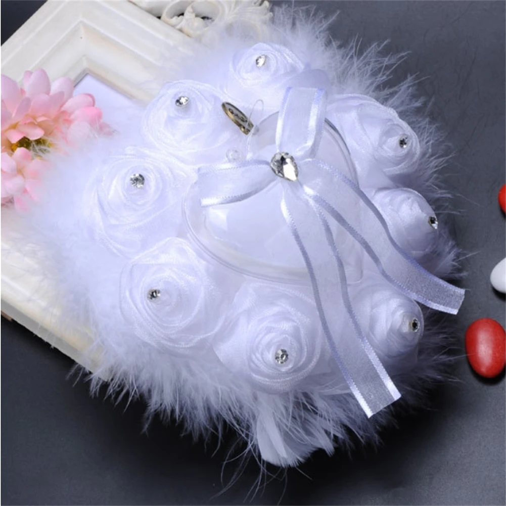 

Wedding Ring Pillow Lace Gauze Heart Shape Rose Decorated Ring Cushion Box Cushion Holder For Wedding Anniversary Gift D