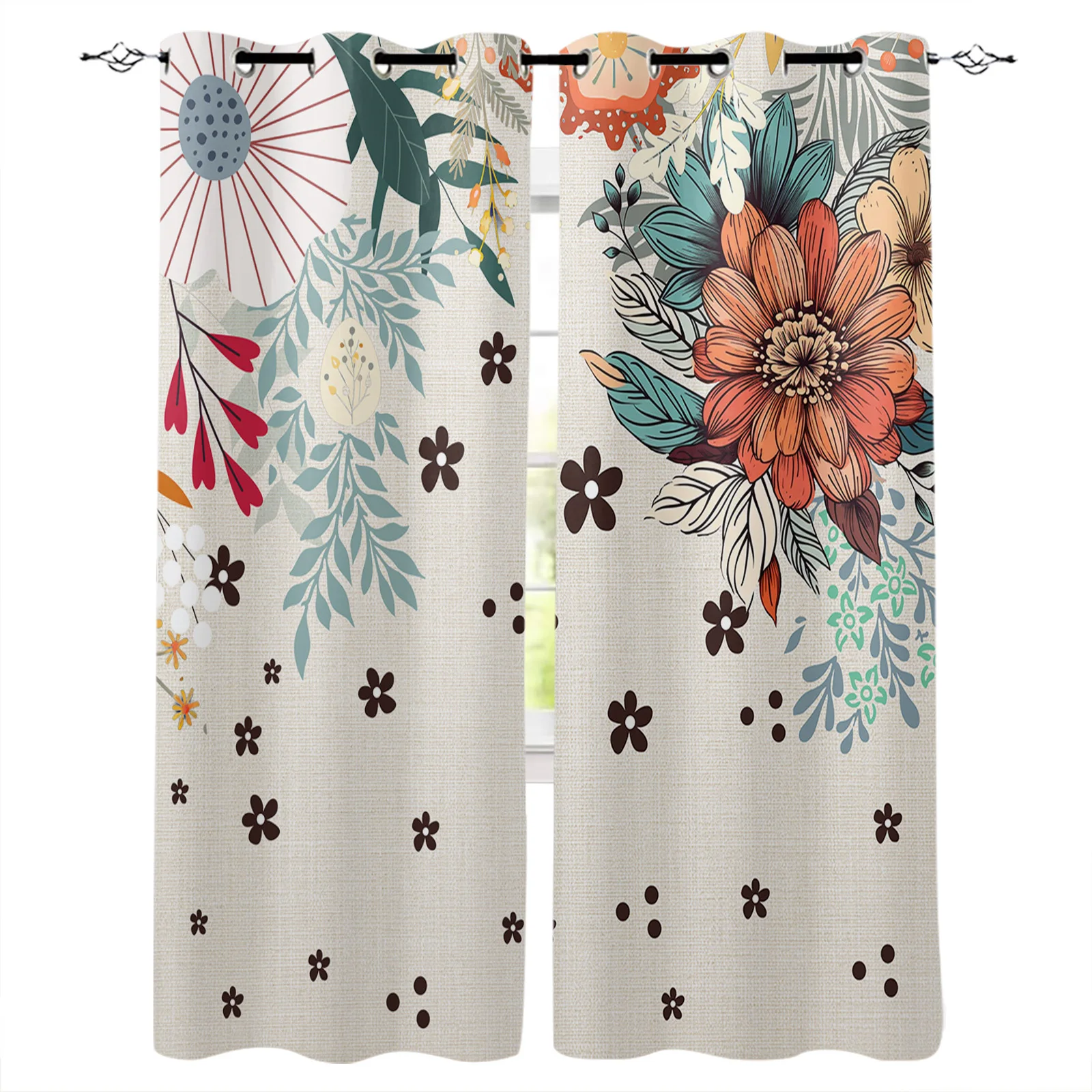 Занавески на окна в богемном абстрактном стиле с цветочными растениями