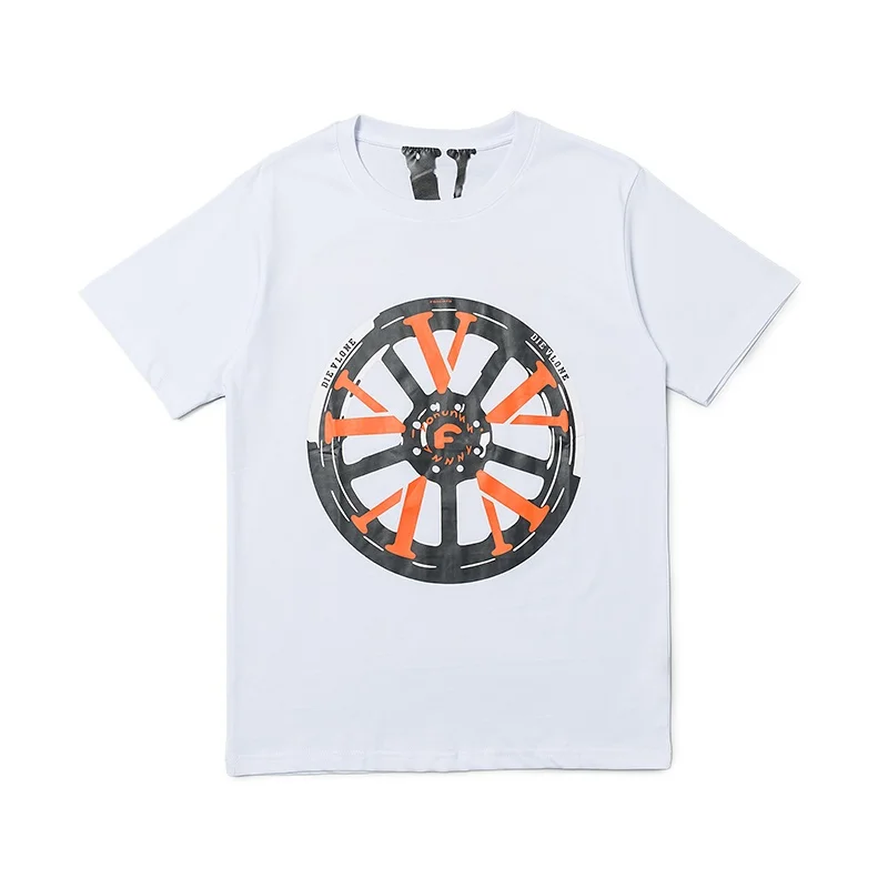 

22ss New Vlone Letter Wheel Printed Short-Sleeved T-shirt Large V round Neck European Style Loose Men and Women Couple Base T
