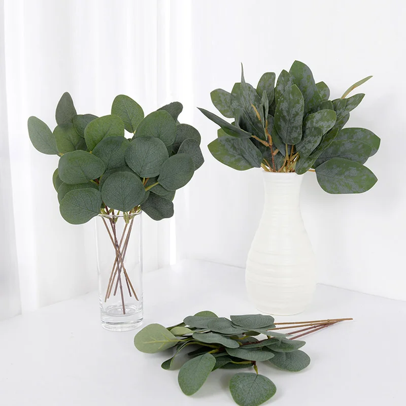 

5pcs Artificial Eucalyptus Leave Greenery Stems Frost Stem Green Flowers Home Table Vase DIY Decoration Wedding Party Supplies
