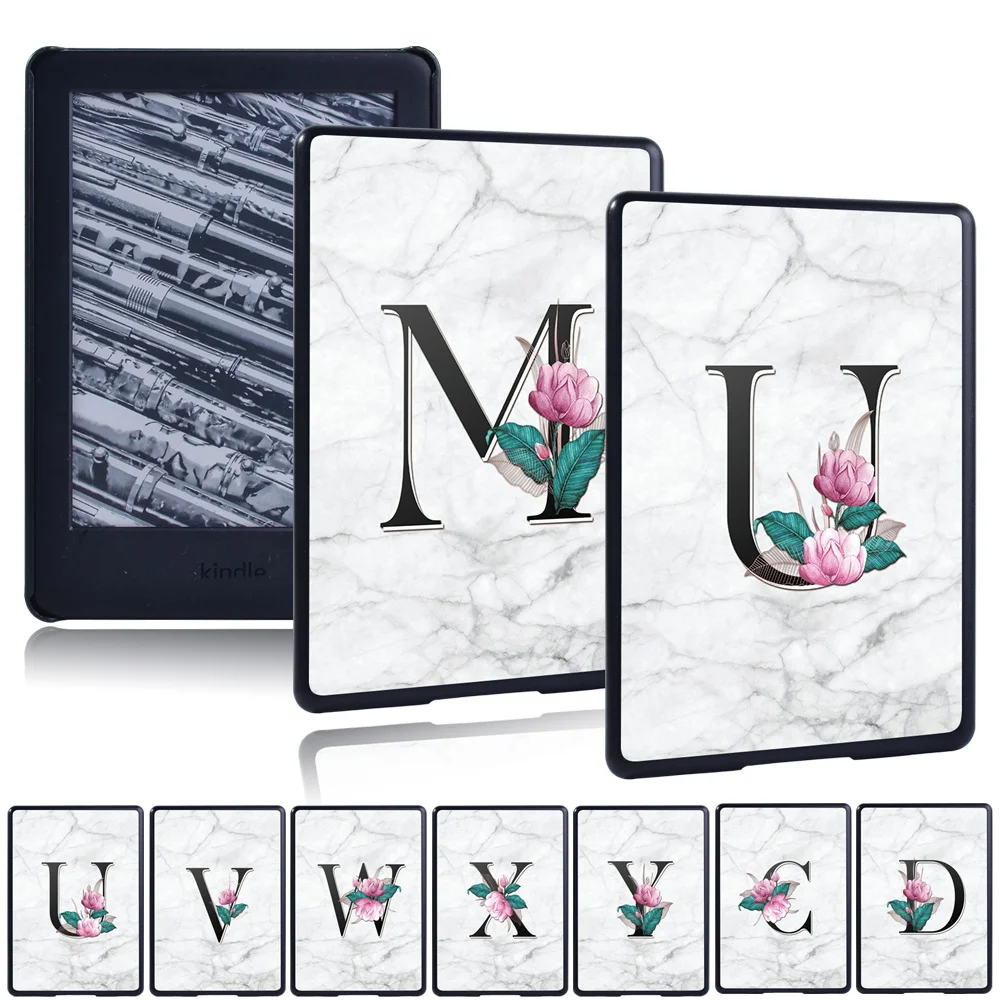 

Tablet Case for Kindle Paperwhite 1/2/3/4/Kindle 8th Gen 2016/Kindle 10th 2019 Ultra-Thin Hard Shell White Marble Letter Print