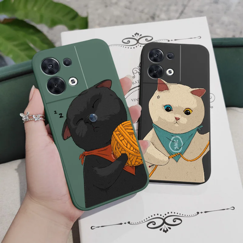 

Woolen Cat Phone Case For OPPO Reno 8 8T 8Z 7 7Z 6 5 Pro 4G 5G F19 F9 Pro Liquid Silicone Cover