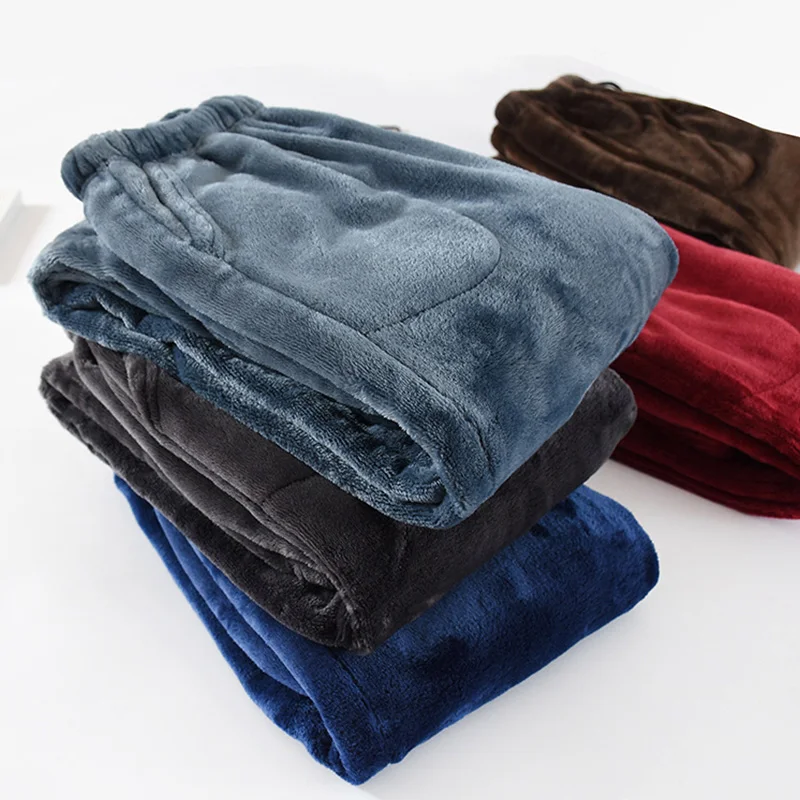 Men Winter Thick Flannel Sleeping Pants Casual Pocket Pajama High Waist Loose Plus Velvet Home Pants Coral Fleece Male Sleepwear