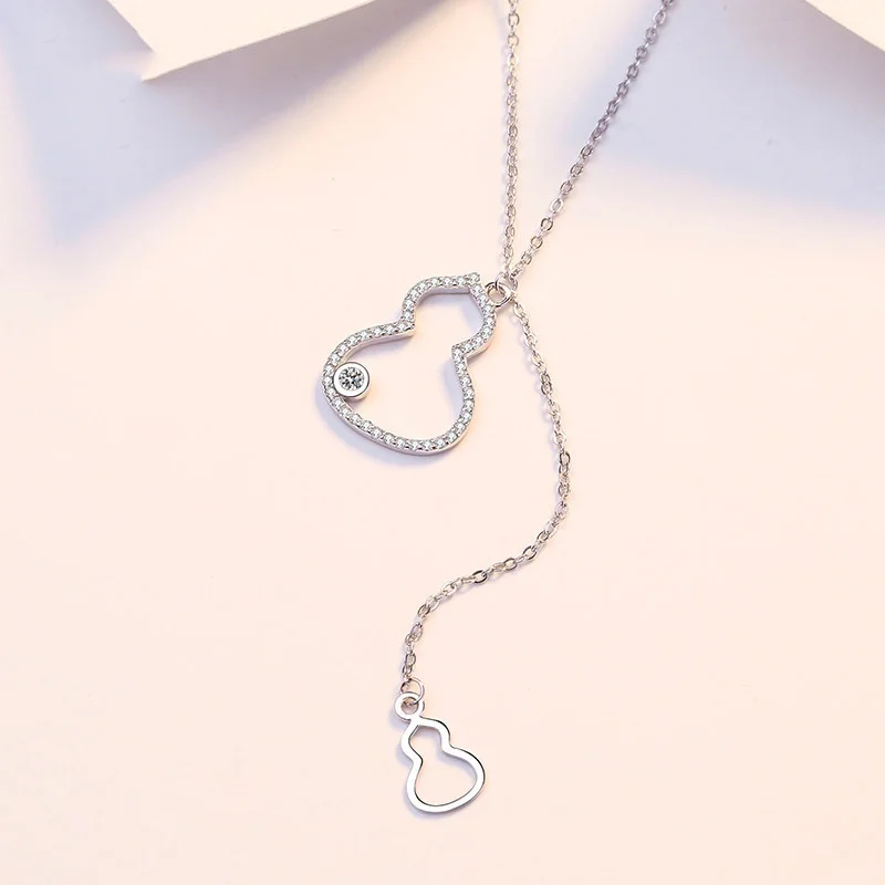 

TIANRO 925 Sterling Silver Hollow Gourd Pendant Necklace for Women Plated Platinum Double Gourd Collarbone Necklace Jewelry