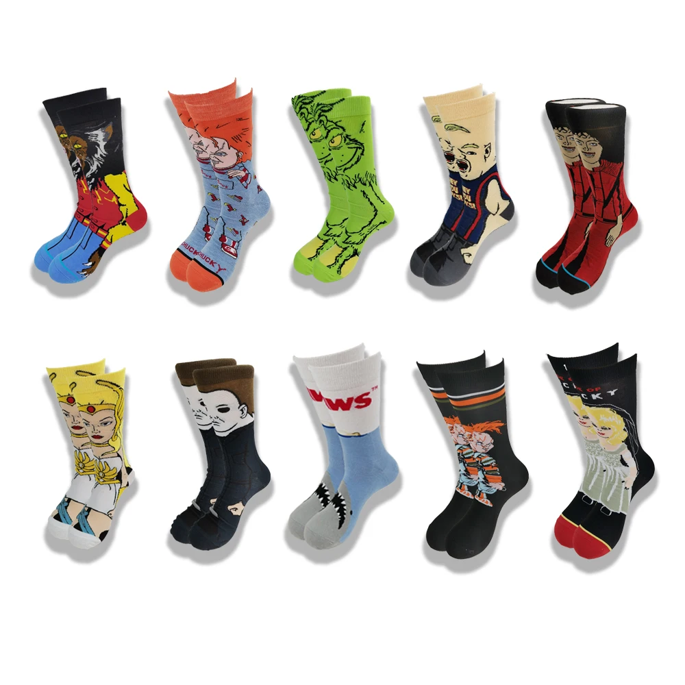 

A Pair of High-Quality Men's Socks Cotton Breathable and Warm Cartoon Movie Characters Middle Tub