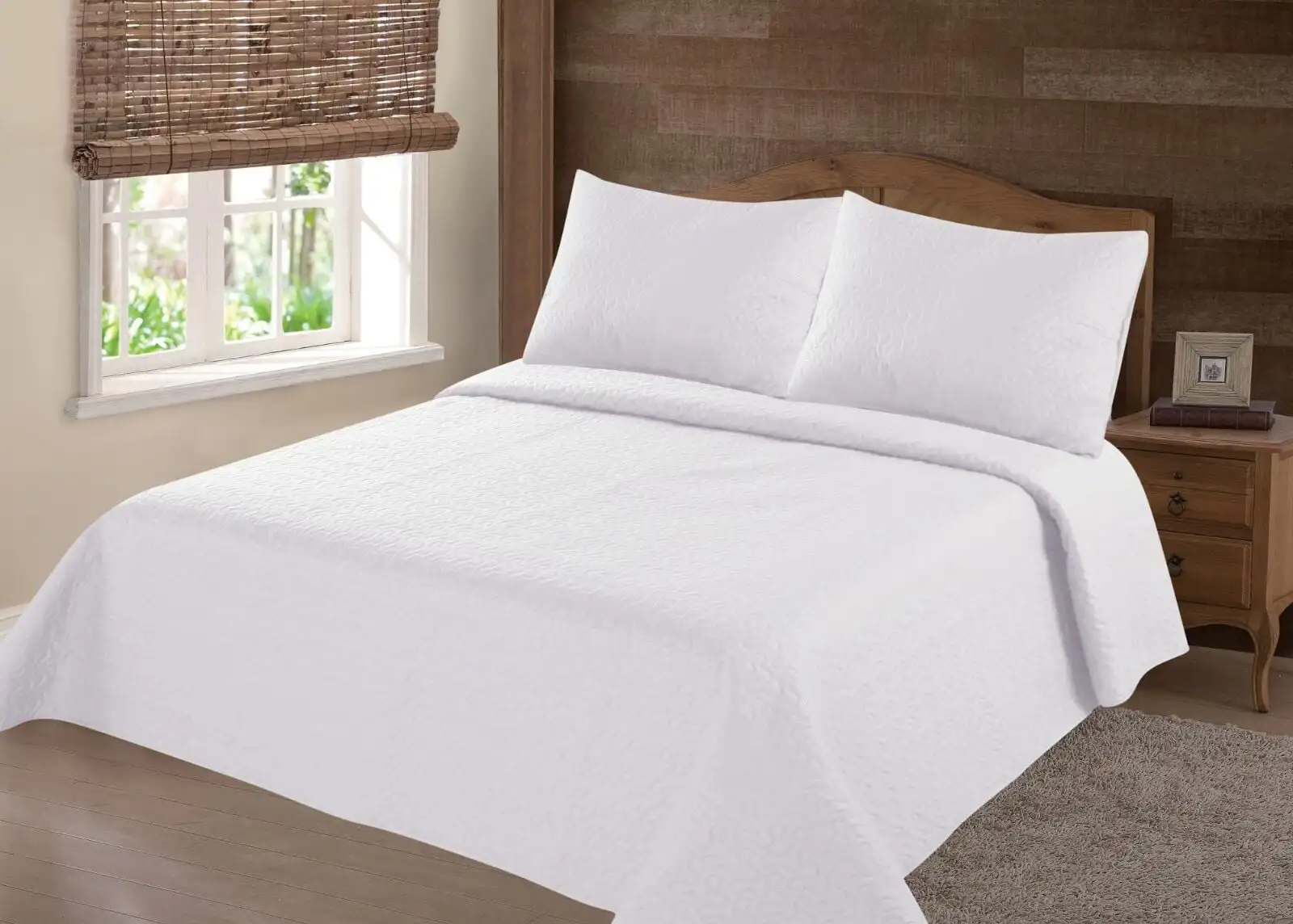 

PERSIAN EYGYPTION COLLECTION QUEEN NENA WHITE SOLID CLOSOUT QUILT BEDDING BEDSPREAD COVERLET PILLOW CASES SET