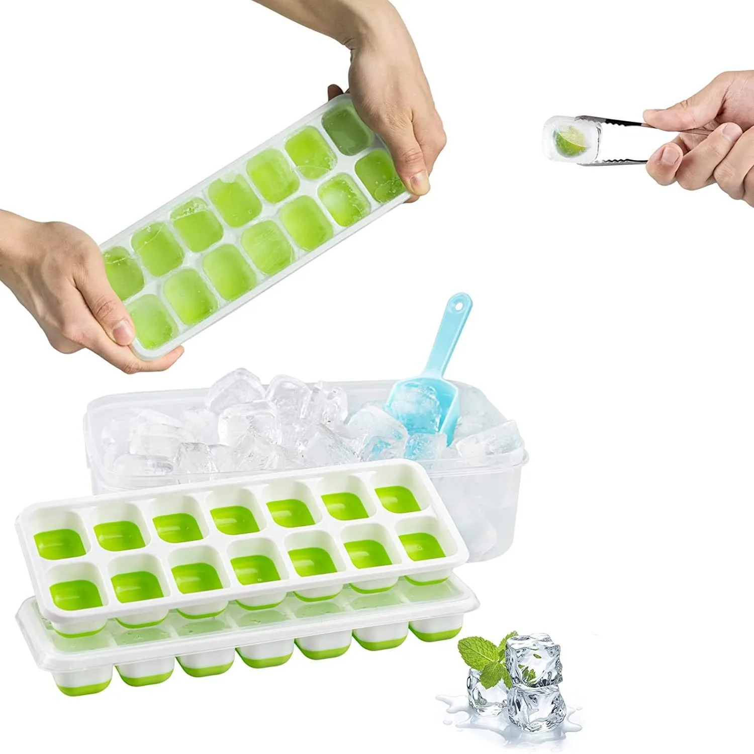 

14 Grid Ice Cube Trays Silicone Ice Cube Mold with Removable Lid DIY Homemade Popsicle Mold for Cocktail Freezer Kitchen Gadget