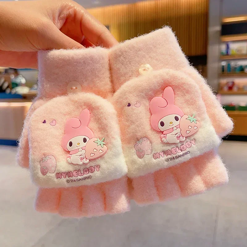 Kawaii перчатки с героями мультфильмов Kuromi Melody Cinnamoroll 6-12 лет зимние плюшевые