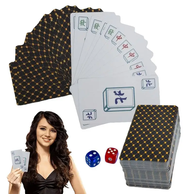 

Наборы для Маджонга, водонепроницаемые китайские традиционные настольные игры с сумкой для хранения, портативная покерная игра с 146 игральными картами и 2