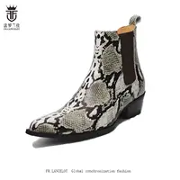 Real Leather Alligator Leather Men boots Elastic band fashion boy Chelsea Boots 3cm heel pointed toe short shoes man