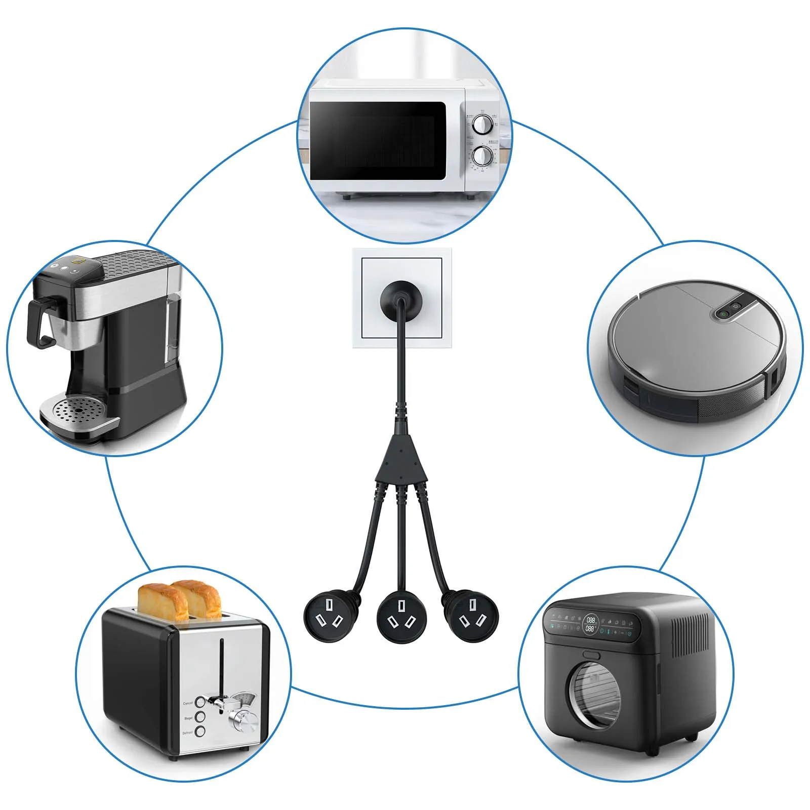 Австралийский стандарт 3-контактный удлиненный шнур питания с 2 розетками