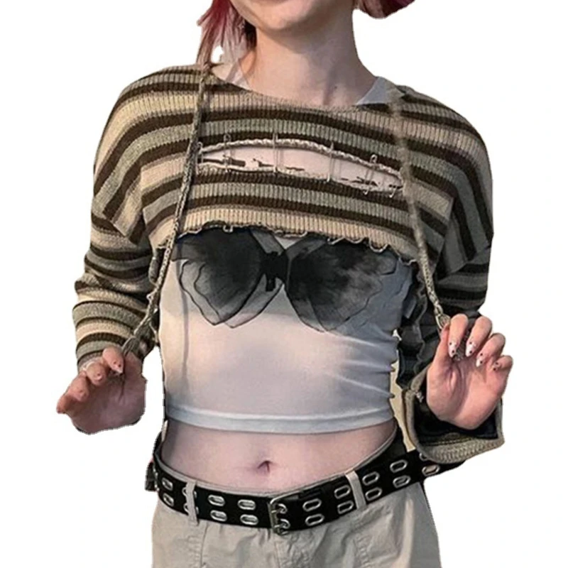 

Women's Smock Top Loose Knit Crop Sweater Hollow out Sun Protection Cover Ups