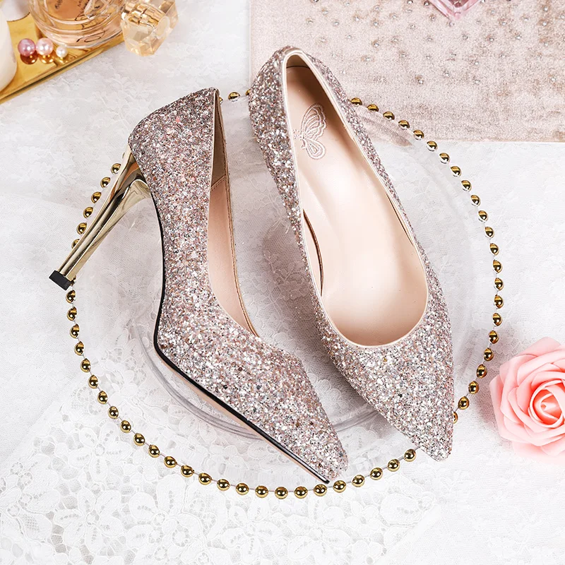 

Main Wedding Shoes French Crystal Bridal Shoes Platform High Heels Women's 12 Cm Sexy Thin Heel Sequin Banquet Shoes