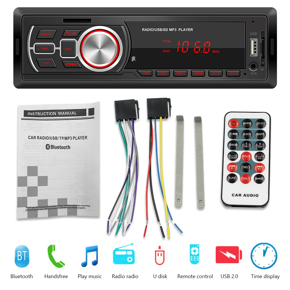 

5208E Head Unit Car Radio Multimedia Audio Player Bluetooth-compatible AUX-in TF Card USB Easily Installation Personal Car