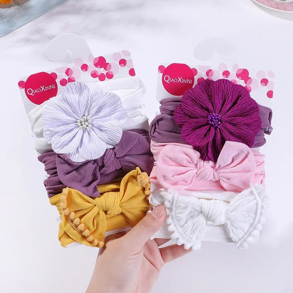 3 шт./компл. милая разноцветная повязка на голову с большим цветком и бантом для