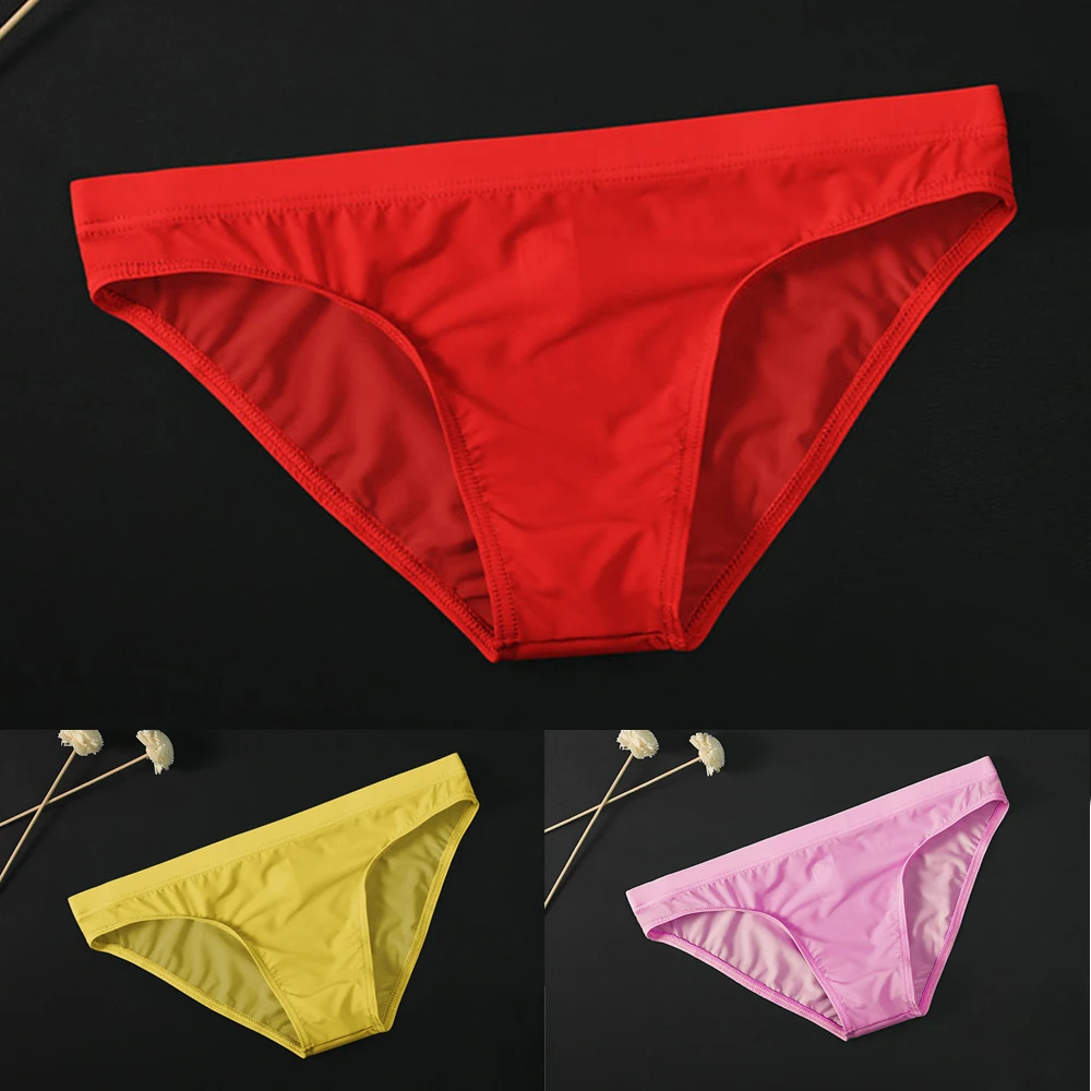 

Men's Sexy Bikini Underwear Low Waist Ice Silk Translucent Bikini Skinny Breathable Briefs Sissy Panties Cuecas Masculinas