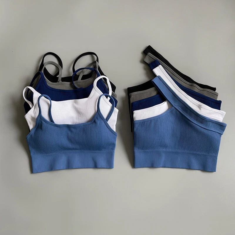 

Women's Cropped Yoga Bra Sexy One Shoulder Sports Bra Underwear Padded Gym Seamless Knitted Fitness Breathable Female Bra