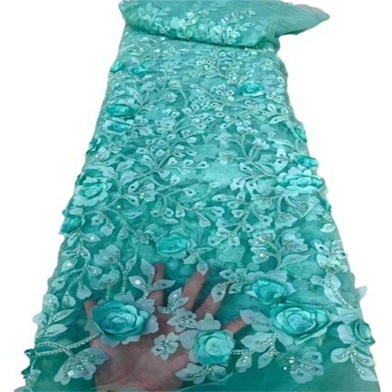 

Африканская французская сетчатая кружевная ткань с блестками, 3d Цветочные бусины, Высококачественная Тюлевая сетчатая кружевная ткань в нигерийском стиле для свадебного платья, кружево для женщин