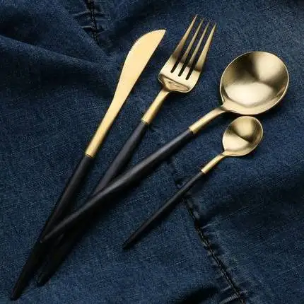 

Золотая 181) чайная ложка/Ложка для европейских блюд, черный стейк hle 304, нож и вилка из нержавеющей стали west