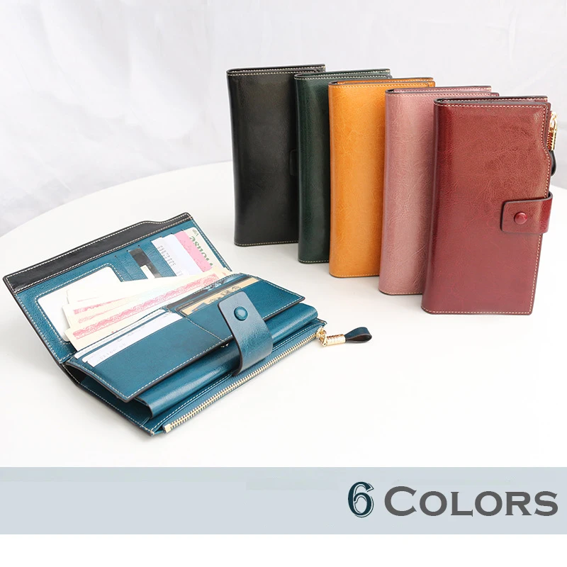 2022 New arrival women fashion Cow Leather clutch wallet long Hasp zipper wallet purse High quality Leather wallet ladies