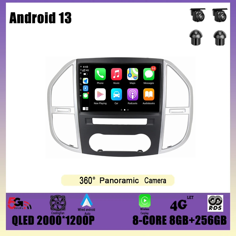 

Автомагнитола мультимедийный плеер навигация GPS DSP Carplay WIFI Android 13 для Mercedes Benz Vito 3 W447 2014 2015 2016 - 2020