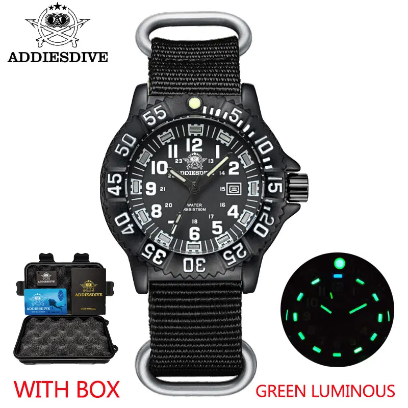 

Новые мужские кварцевые часы Addies, повседневные уличные спортивные светящиеся часы, многофункциональные водонепроницаемые мужские военные часы из нейлона и НАТО
