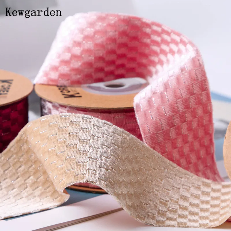 

Kewgarden 1" 1.5" 25mm 40mm Flocking Plaid Ribbons DIY Hair Bows Accessories Make Sewing Materials Handmade Tape Crafts 10 Yards