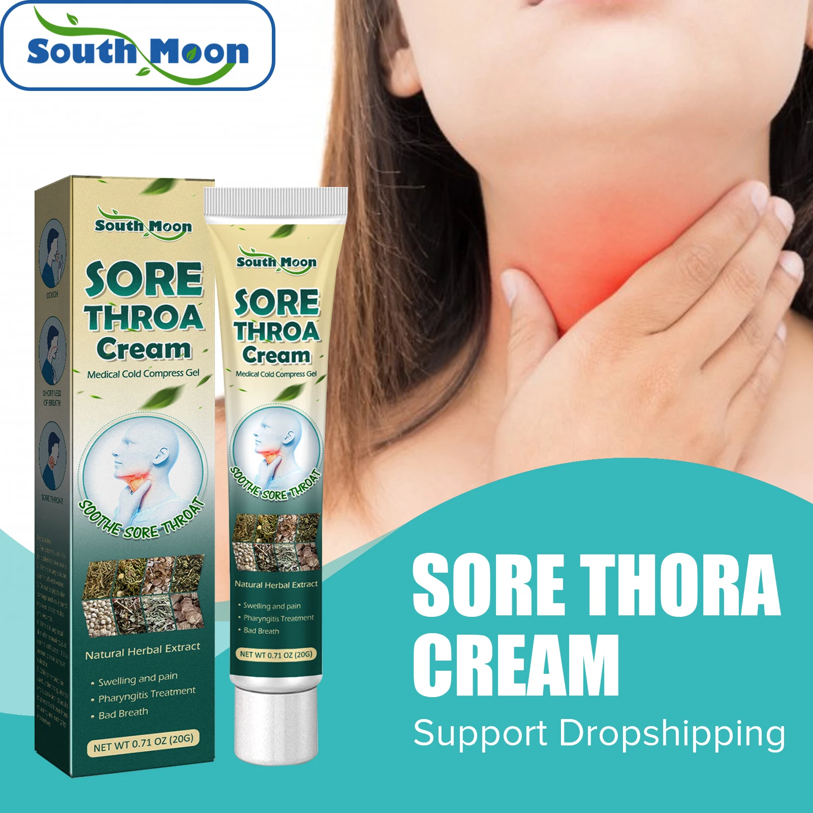 

South Moon Sore Throat Relief Topical Ointment Herbal Throat Itchy Treatment Pharyngitis Throat Care Cough Soothing Ointment 20g