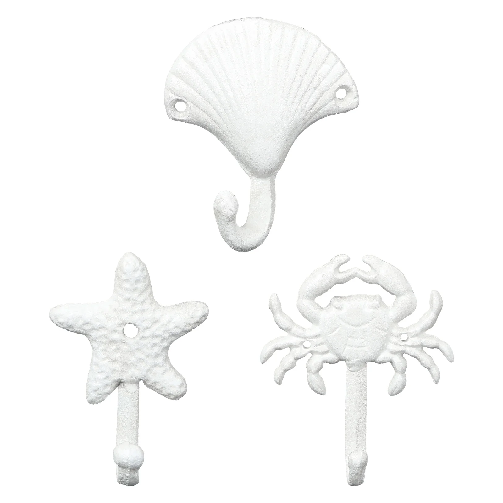 

3pcs Wrought Iron Decorative Single Hook Vintage Wall-mounted Coat and Hat Hooks (Crab+Scallop+Sea Star)