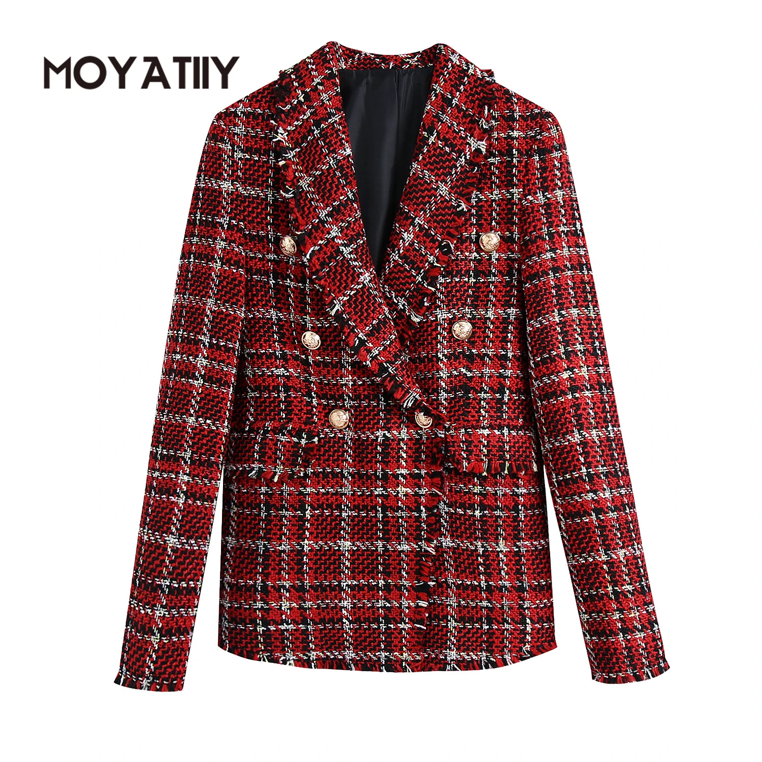 

MOYATIIY Women Fashion New Blazer Spring Autumn Thick Tweed Red Blazer Coats Long Sleeve Female Overcoats