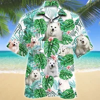 American Eskimo Dog Tropical Plant  3D All Over Printed Hawaiian Shirt Men's For Women's Harajuku Casual Shirt Unisex