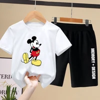childrens short sleeved suit summer new middle aged boy suit cartoon printing t shirt two piece set boy clothes casual