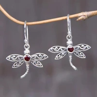 new vintage silver color dragonfly drop earrings for women shine red blue cz stone inlay fashion jewelry party gift earring