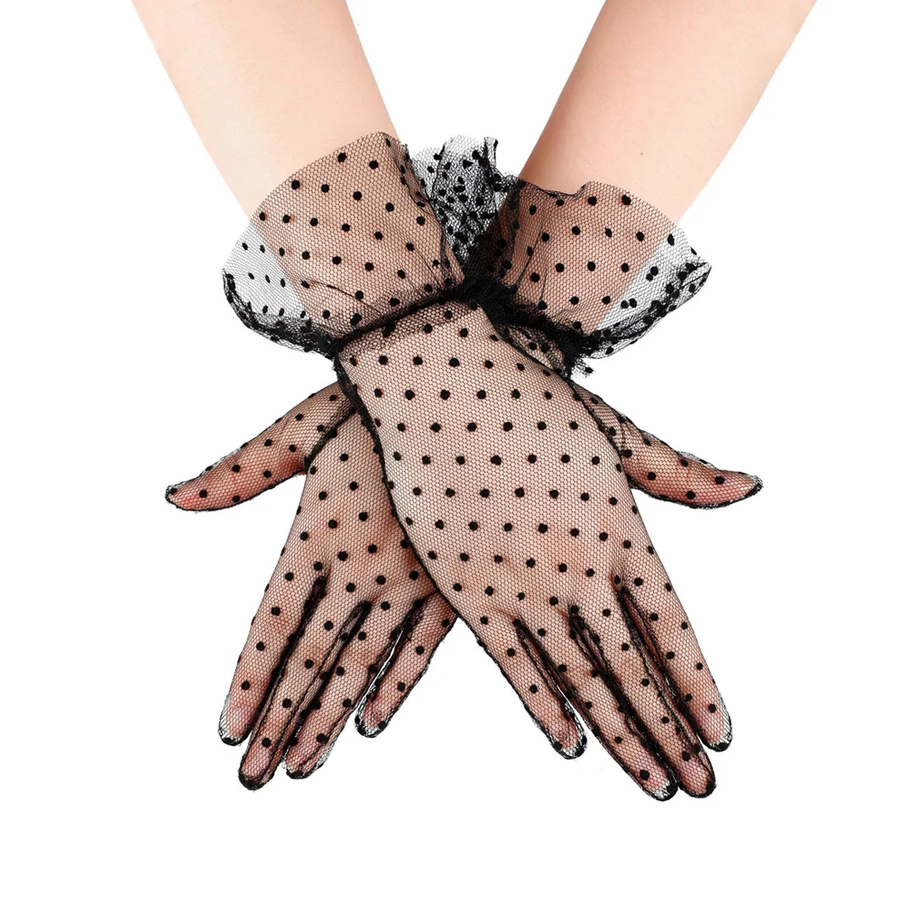 Черные белые кружевные женские перчатки в горошек летние сетчатые сексуальные