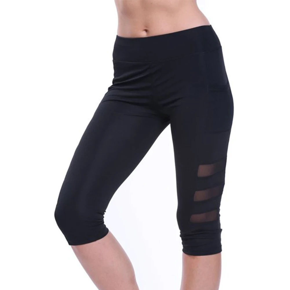 

Running Polyester With Side Pockets Women Yoga Pant Hight Waist Skin Friendly Workout Sports Leggings Mesh Stretchy Gym