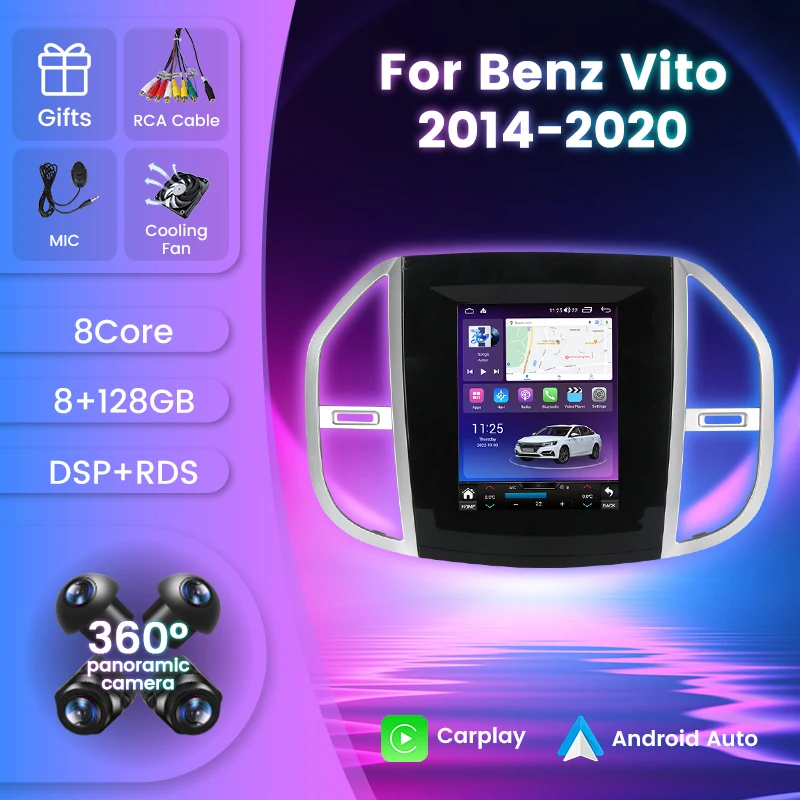 

Автомагнитола с видеопроигрывателем, навигацией, GPS, Carplay, Android, Авторадио для Mercedes Benz Vito 3 W447 2014-2020, 4G, Lte, Wi-Fi
