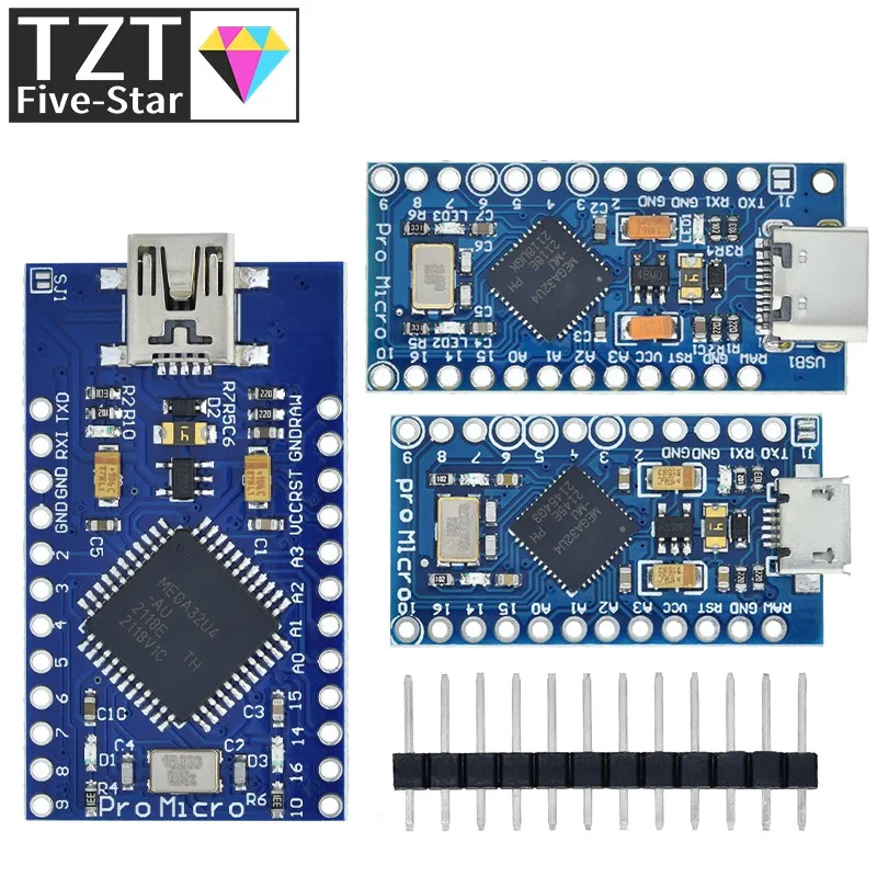 TZT Pro Micro ATmega32U4 5 в 16 МГц Замена ATmega328 для Arduino Mini с 2-рядным штырьковым разъемом Leonardo