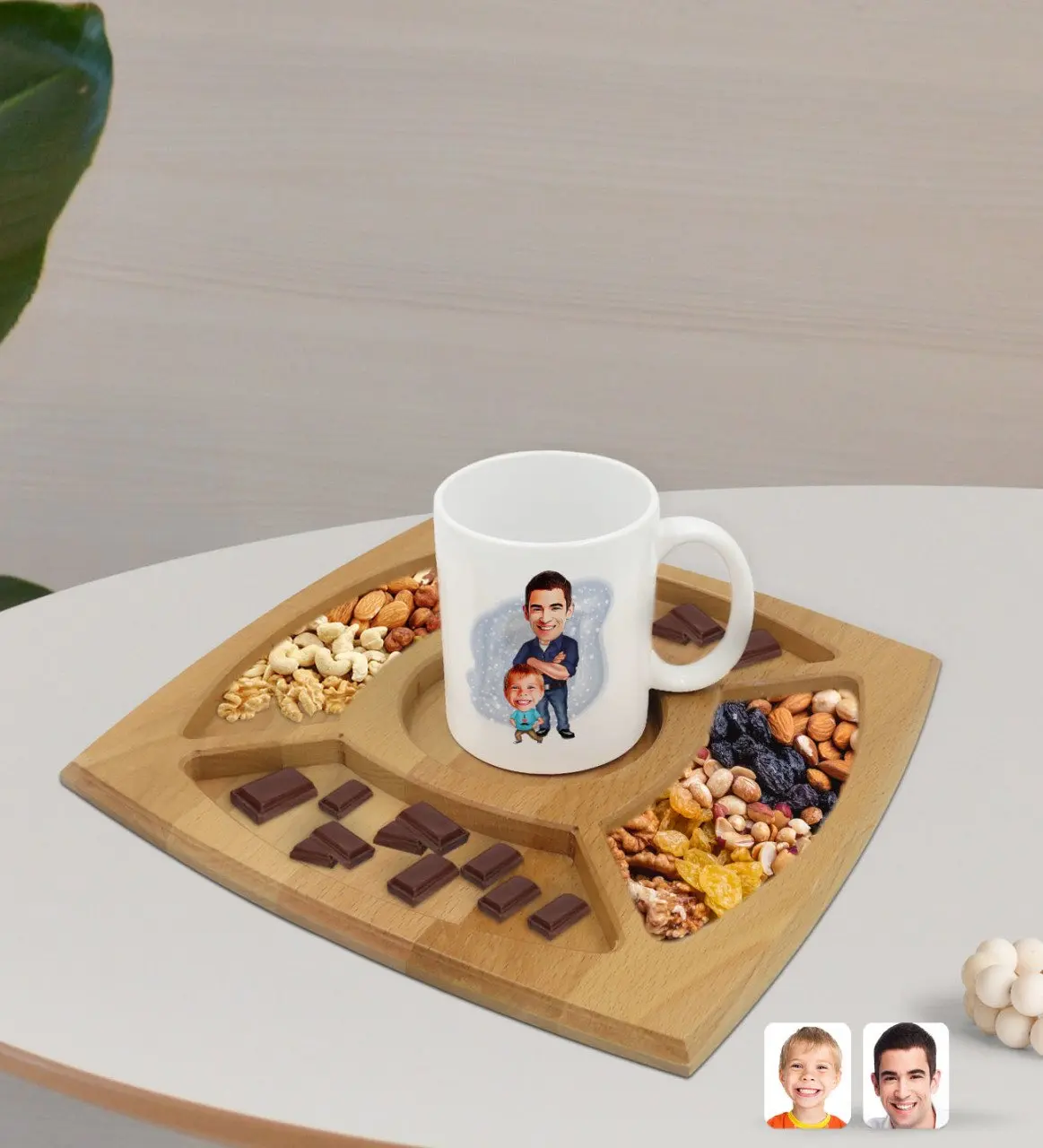 

Персонализированная белая кружка отец сын карикатюрилю и натуральная твердая древесина, 4 отсека, презентация, таб, кондитерский подарок, ф...