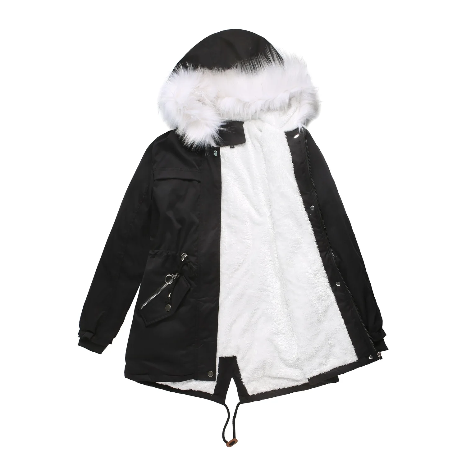 New parkas women's fleece cotton coat warm fur pluffy collar loose winter hooded coat jacket outerwear Oovercoat