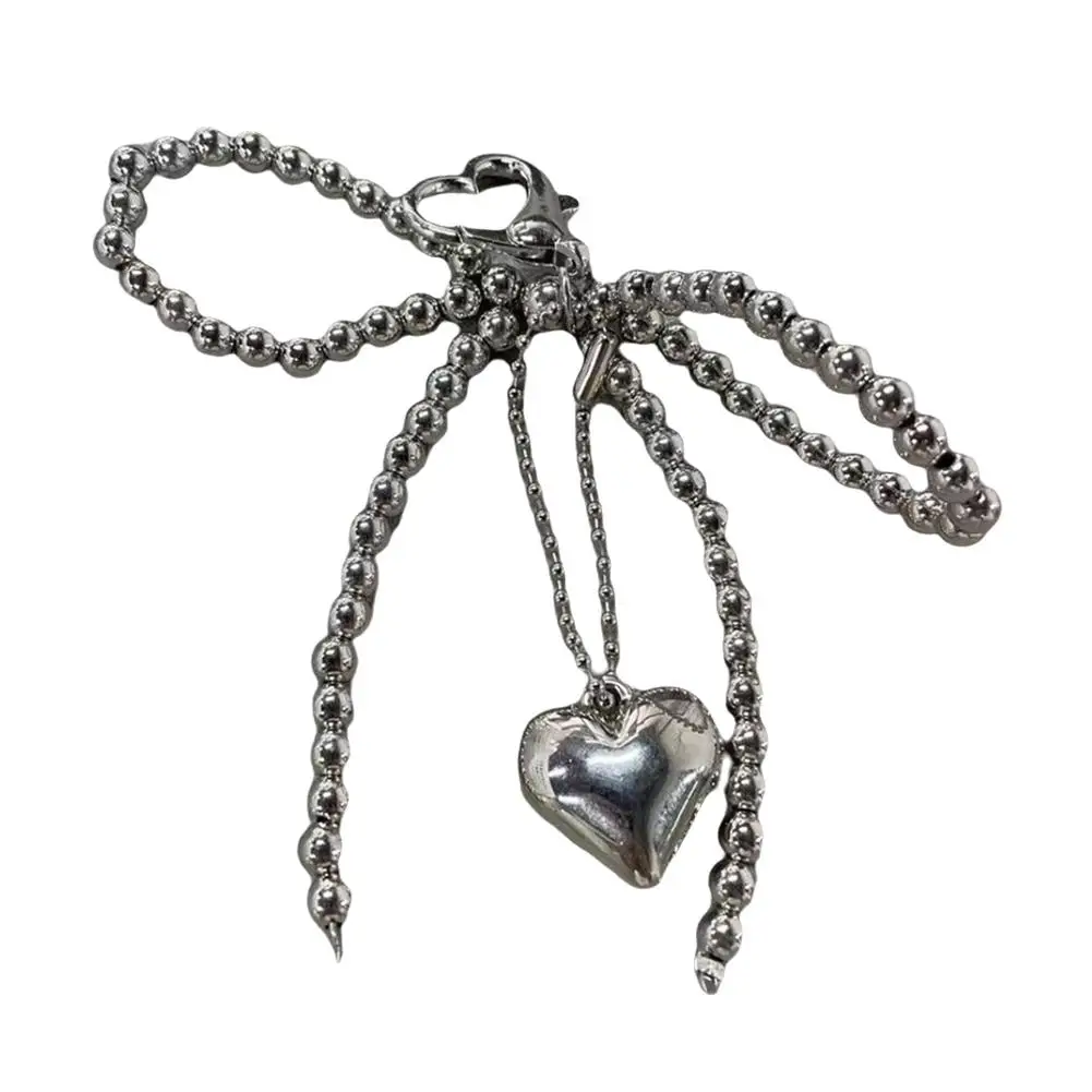 Брелок для ключей с бантом и сердцем милый аксессуар в виде банта бусинами