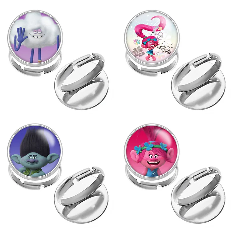 

Disney trolls Stainless Steel Photo Glass Cabochon Ring Adjustable Gift J1710