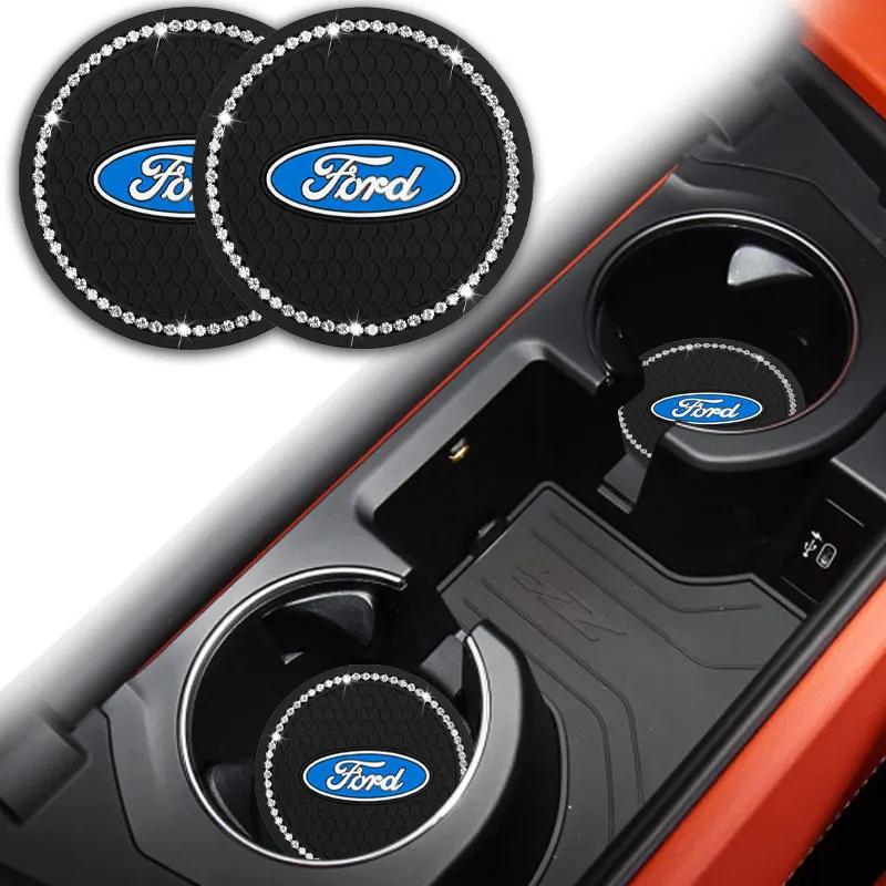

Car Coaster Water Cup Bottle Holder Diamond Rhinestone Rubber Mat Anti-Slip Pad for Ford Focus MK3 Kuga Explorer Mondeo Mustang